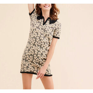 Tach Clothing Anthropologie Jacquard Floral Black Knit Dress Womens Small Retro